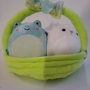 Valentina Lime Green Plush Basket with Blue Frog and White Seal